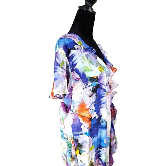 Kate & Mallory Womens Floral Midi Dress Ruffle Accent & Flutter Sleeves Size 2X - Picture 6 of 12